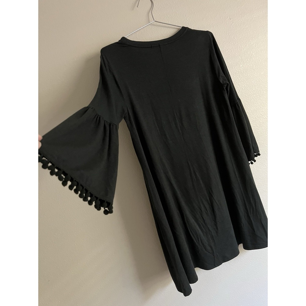 Johnny Was Dress Size S Black Swing Pom Pom Flounce Sleeves - Picture 8 of 9